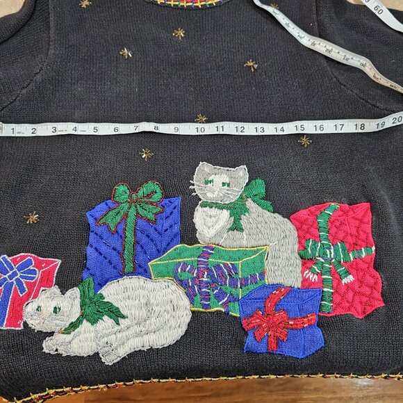 Vintage Victoria Jones Cat Presents Beaded Sweater Black Size Medium - Picture 3 of 6